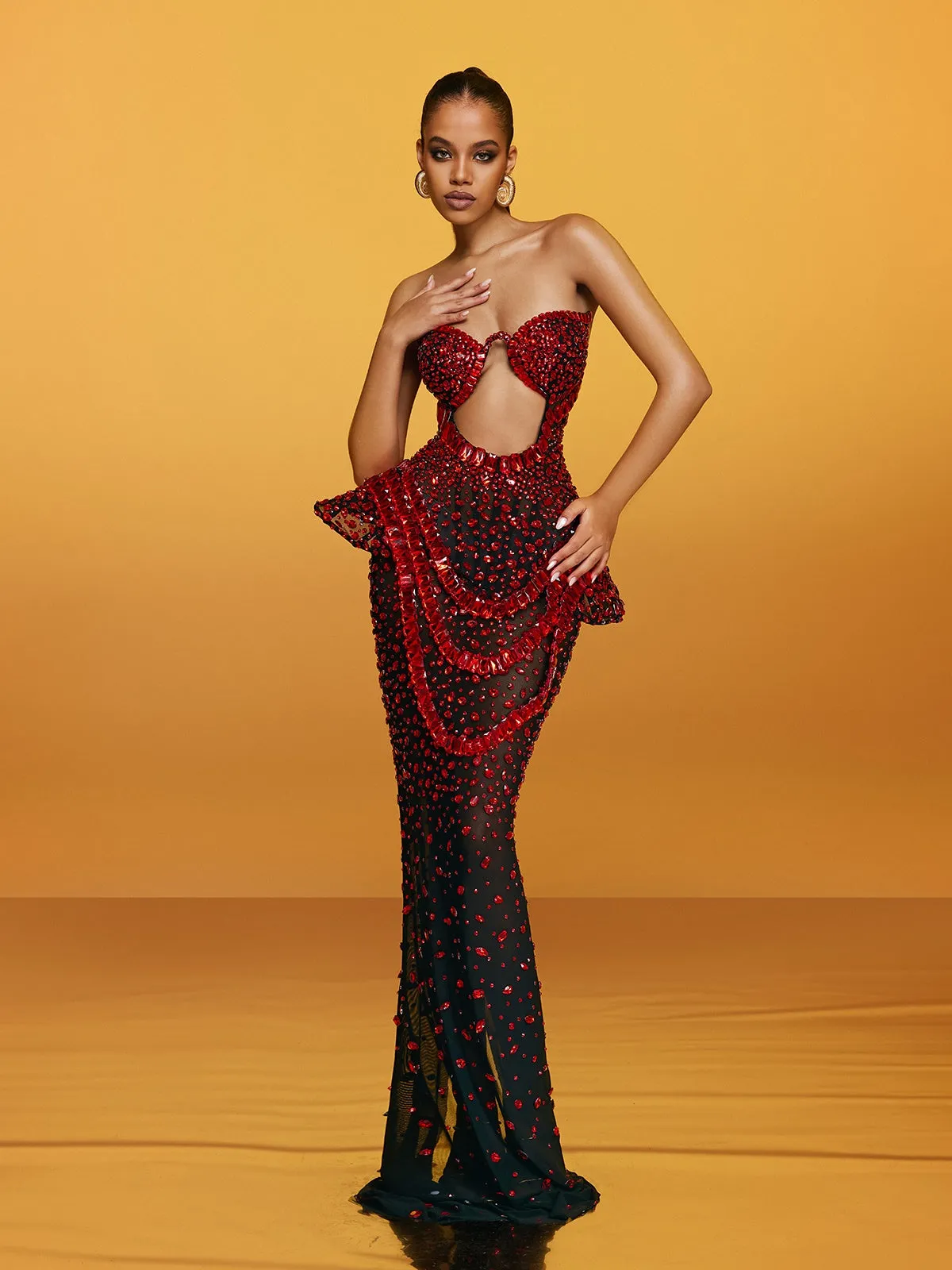 Arygon Strapless Cutout Crystal Maxi Dress In Wine sold by Mew Mews product image thumbnail 3