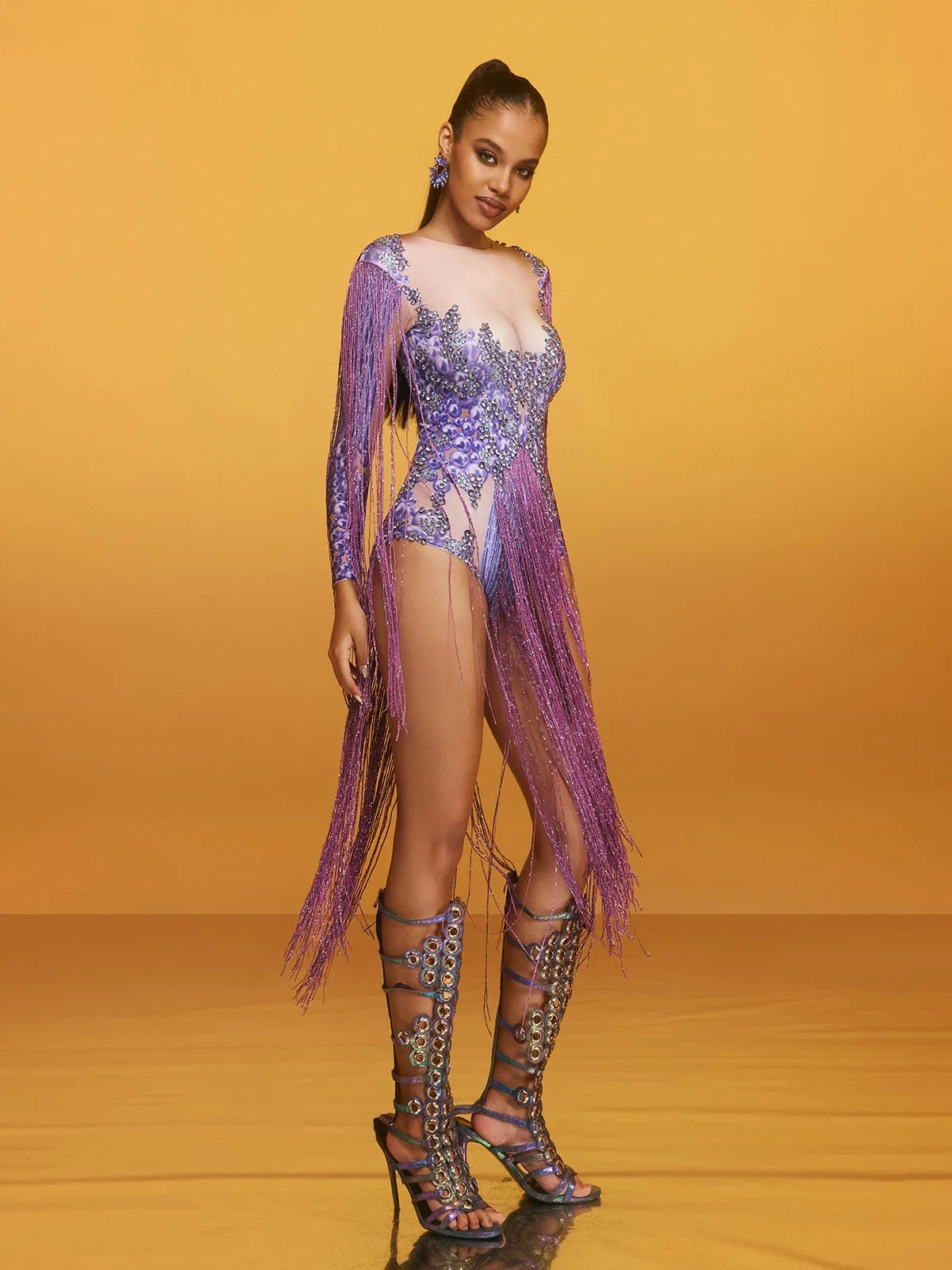 Azhrik Rhinestone Glitter Fringe Bodysuit sold by Mew Mews product image thumbnail 4