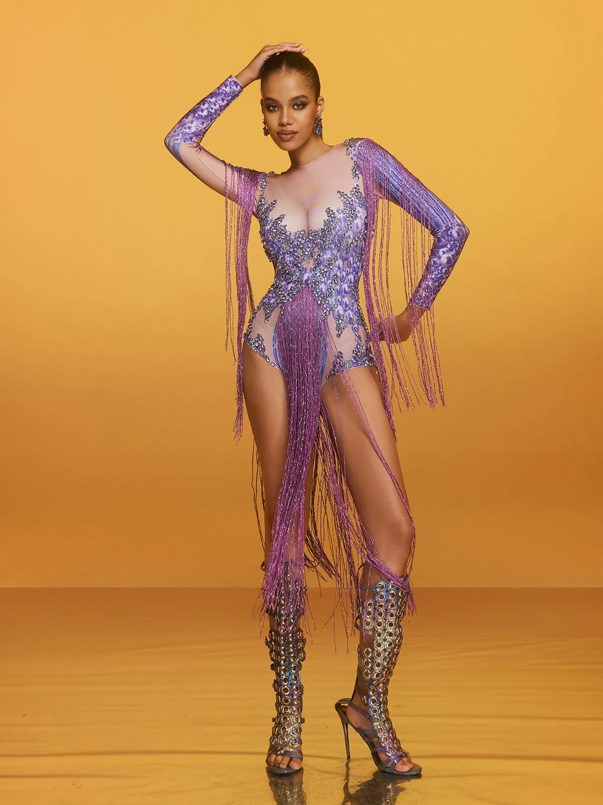 Azhrik Rhinestone Glitter Fringe Bodysuit sold by Mew Mews product image thumbnail 3