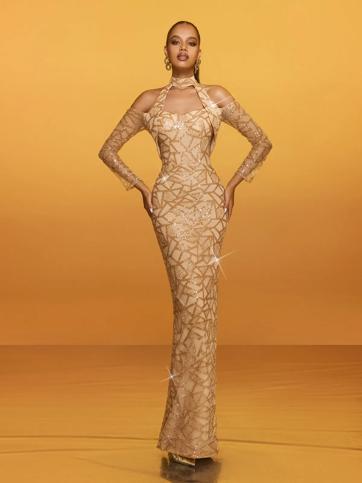 Revelin Halterneck Sequin Maxi Dress sold by Mew Mews