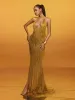 Elvrik Halterneck Fringe Cutout Split Maxi Dress In Gold sold by Mew Mews