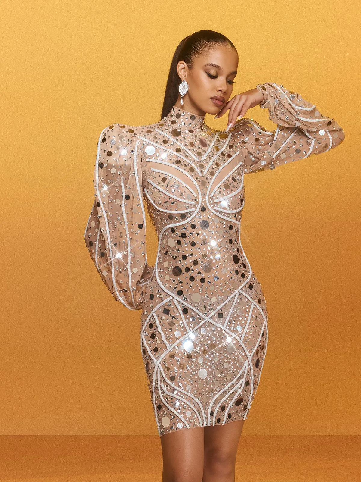 Zylar Long Sleeve Embellished Mini Dress sold by Mew Mews product image thumbnail 5