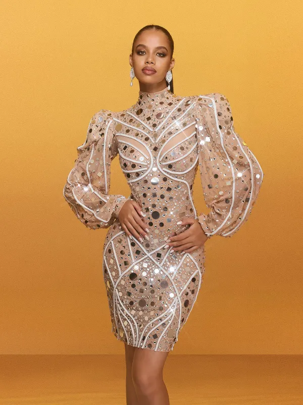 Zylar Long Sleeve Embellished Mini Dress sold by Mew Mews