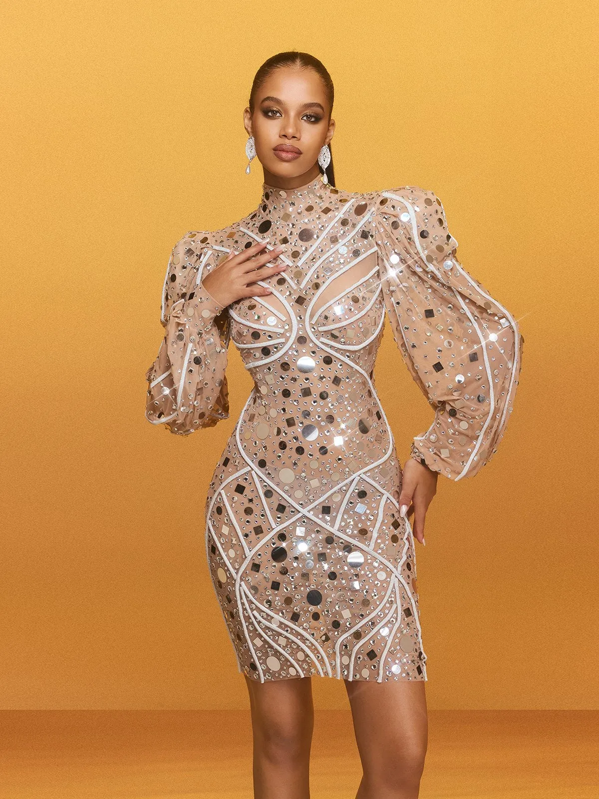 Zylar Long Sleeve Embellished Mini Dress sold by Mew Mews product image thumbnail 3