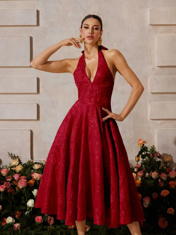 Emberi Lace Up Floral Midi Dress In Wine sold by Mew Mews