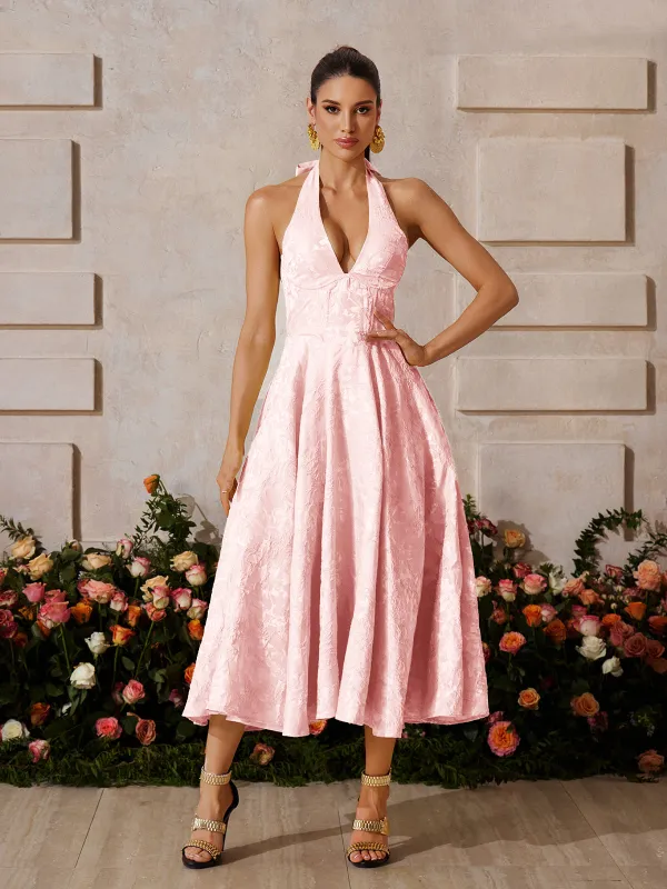 Emberi Lace Up Floral Midi Dress In Pink sold by Mew Mews