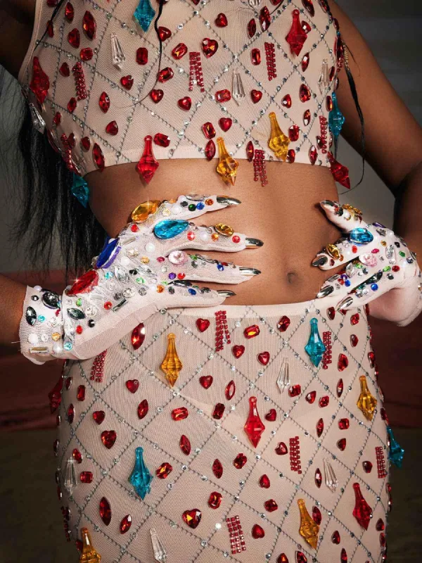 Akiva Rhinestone Mesh Gloves sold by Mew Mews