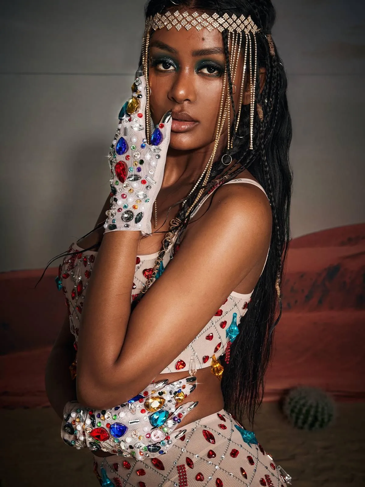 Akiva Rhinestone Mesh Gloves sold by Mew Mews product image thumbnail 2