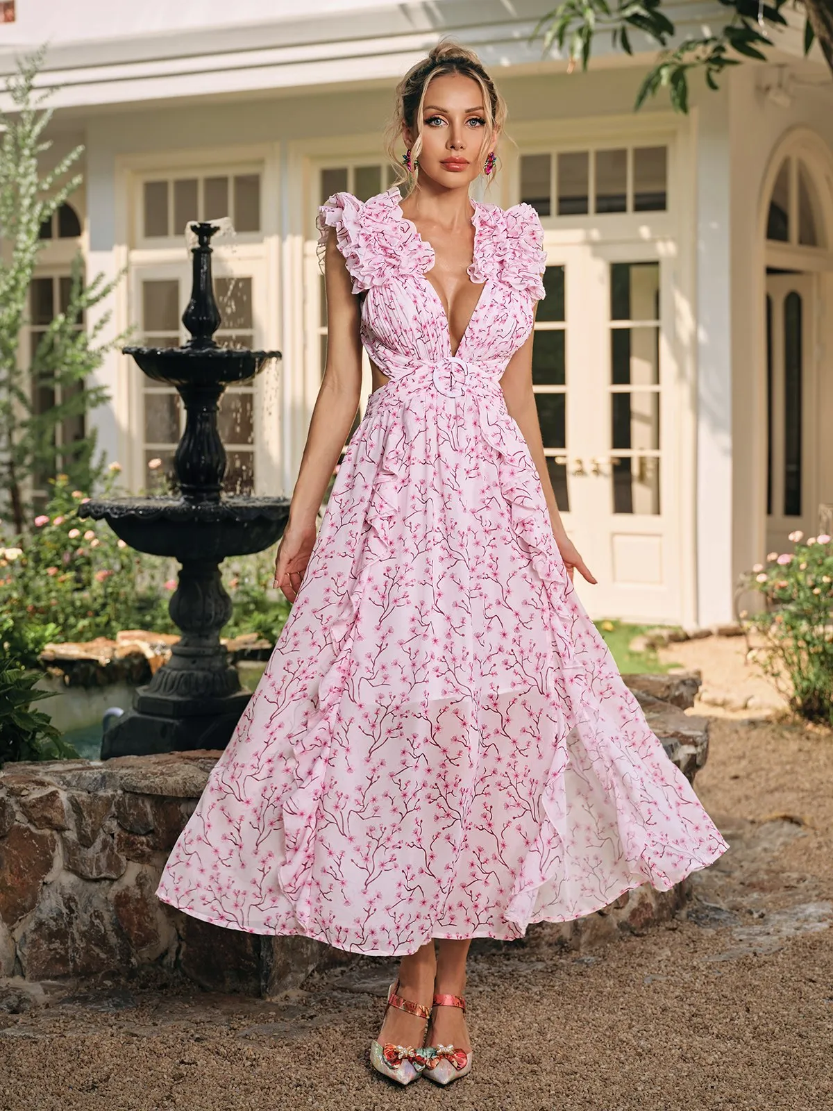 Corvex Plunge Neck Floral Maxi Dress sold by Mew Mews product image thumbnail 2