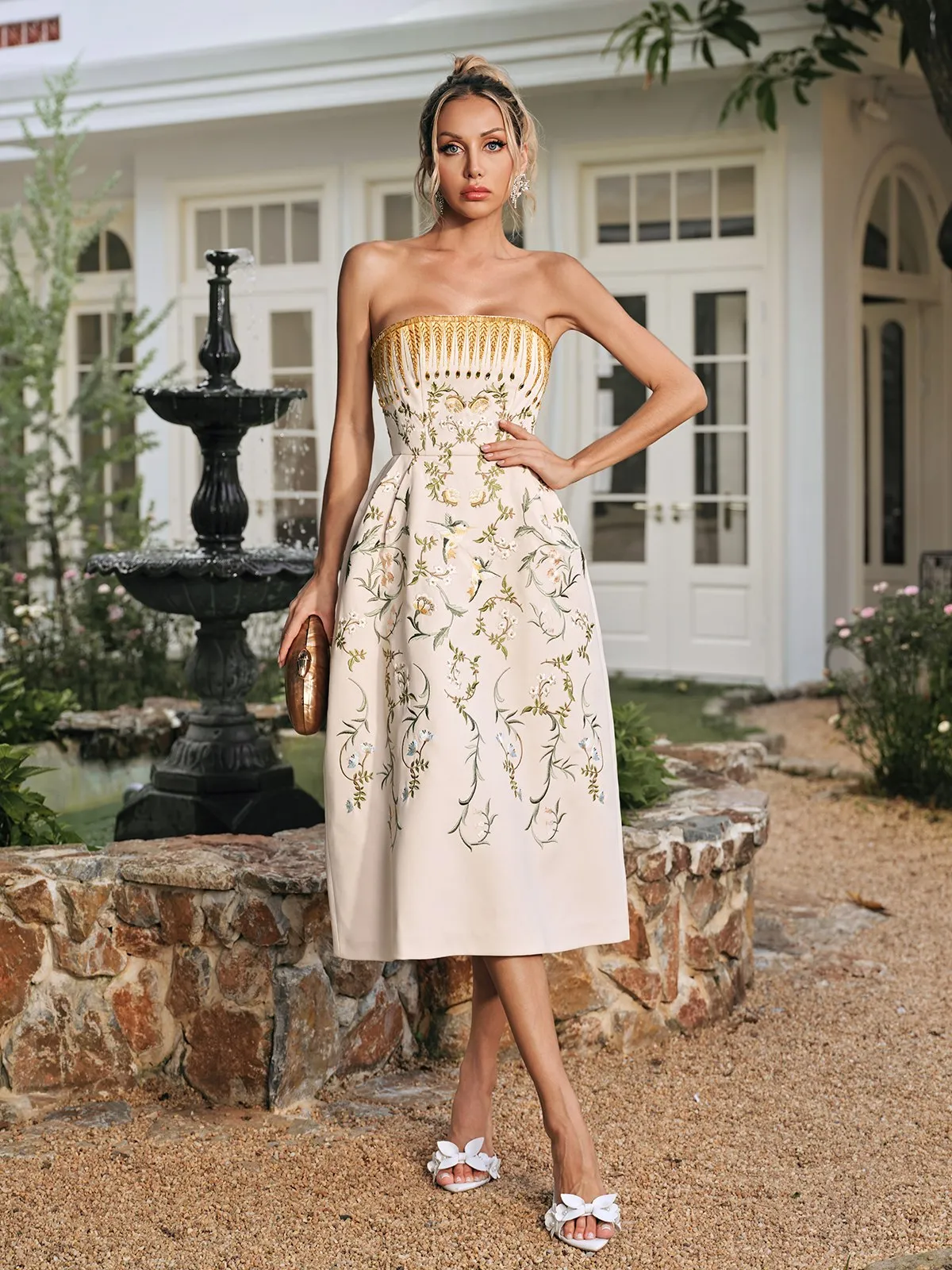 Rhoslyn Strapless Embroidered Midi Dress sold by Mew Mews product image thumbnail 2