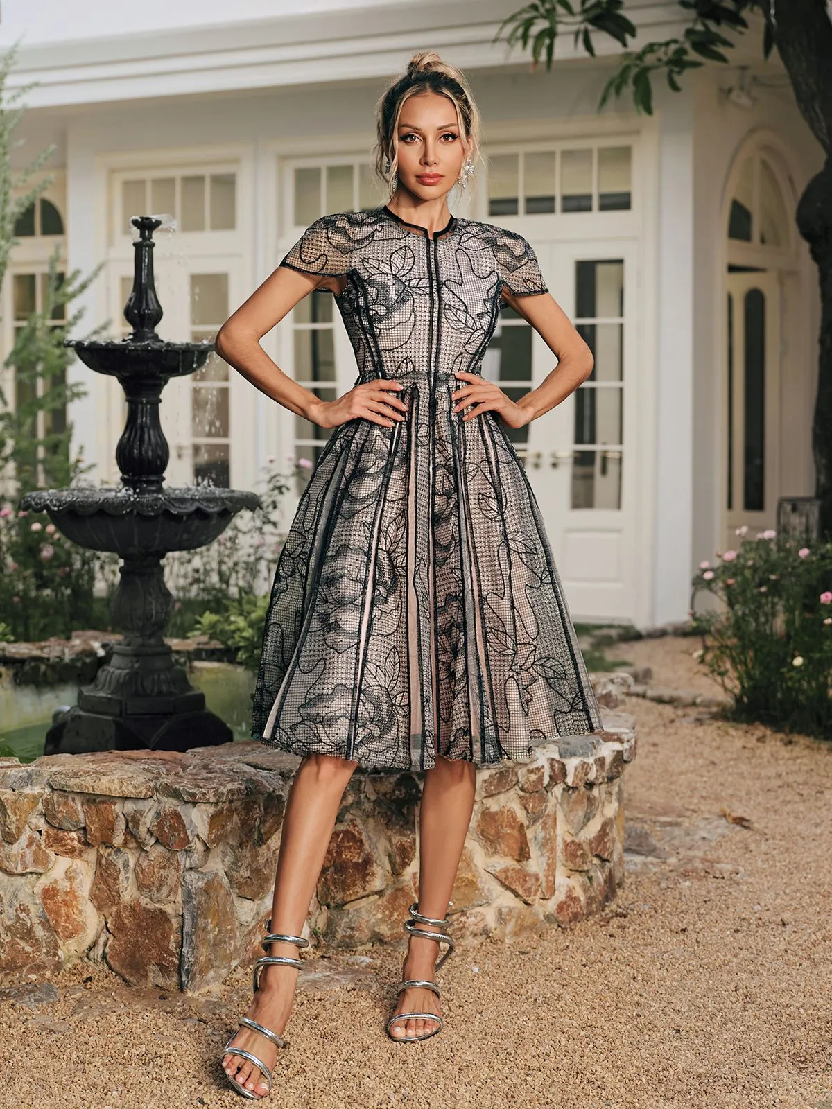 Rhaxma Floral Embroidered Midi Dress sold by Mew Mews