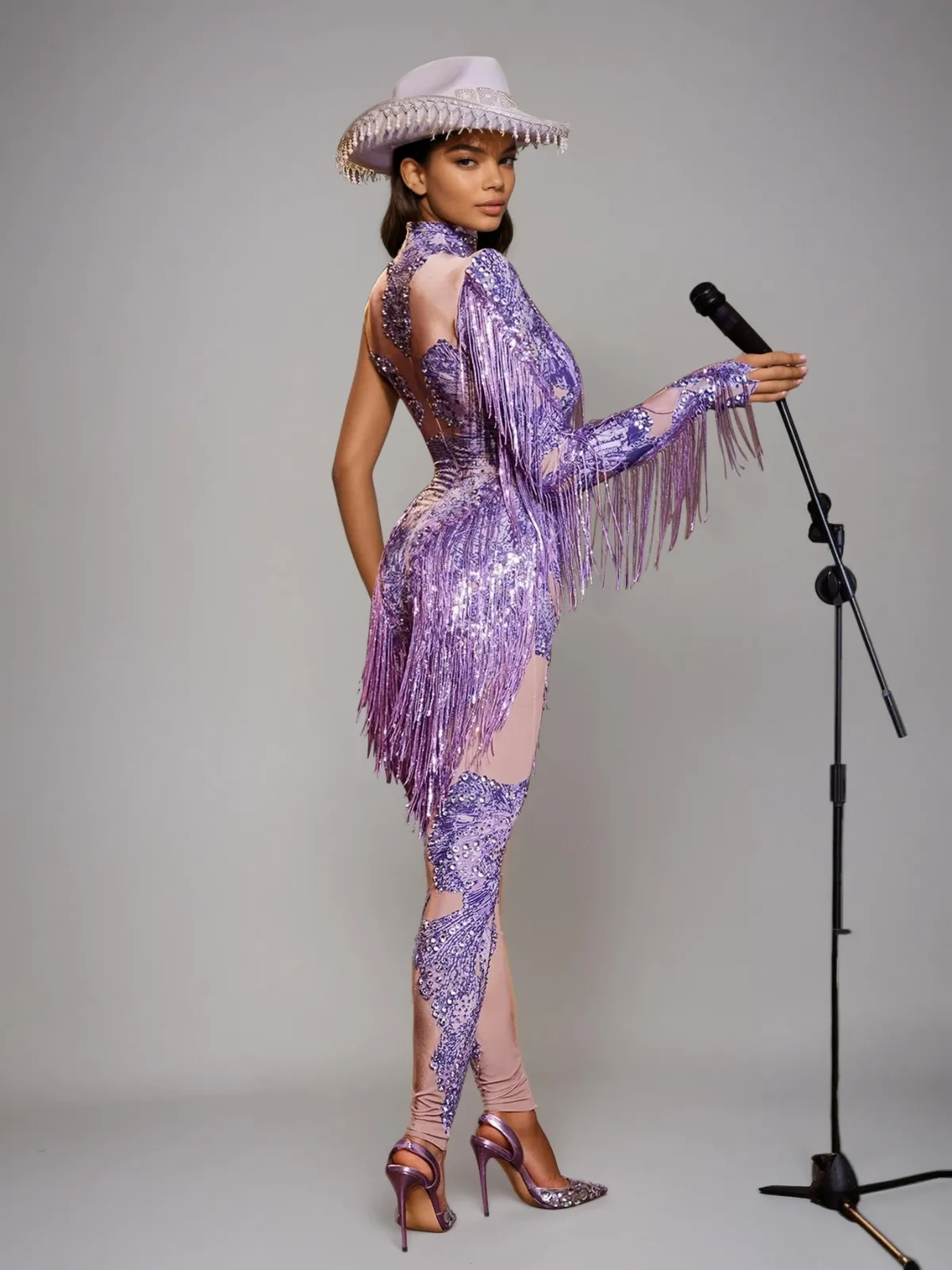 Shatora One Shoulder Rhinestone Fringe Jumpsuit sold by Mew Mews product image thumbnail 3