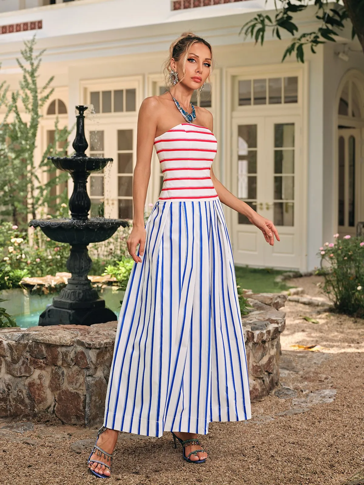 Drythos Strapless Stripe Maxi Dress sold by Mew Mews product image thumbnail 2
