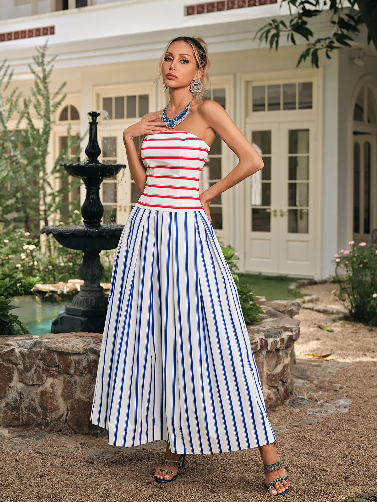 Drythos Strapless Stripe Maxi Dress sold by Mew Mews product image thumbnail 5