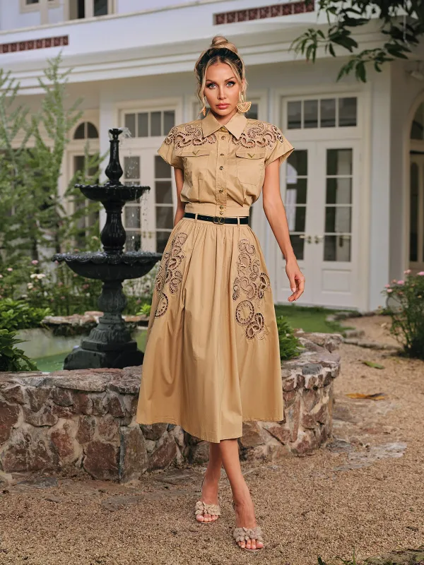 Daldrek Folded Collar Embroidered Skirt Set sold by Mew Mews