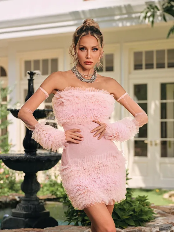 Cyrthia Strapless Ruched Mesh Mini Dress sold by Mew Mews