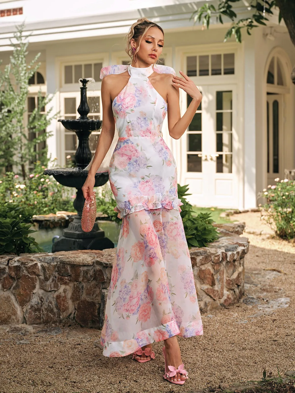 Alecto Lace Up Floral Maxi Dress sold by Mew Mews product image thumbnail 5