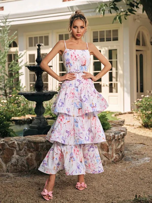 Cyrion Spaghetti Floral Ruffle Tiered Maxi Dress sold by Mew Mews