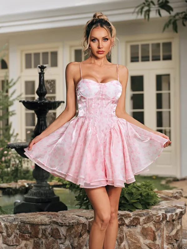 Corviel Spaghetti Floral Printed Ruffle Mini Dress made by Mew Mews