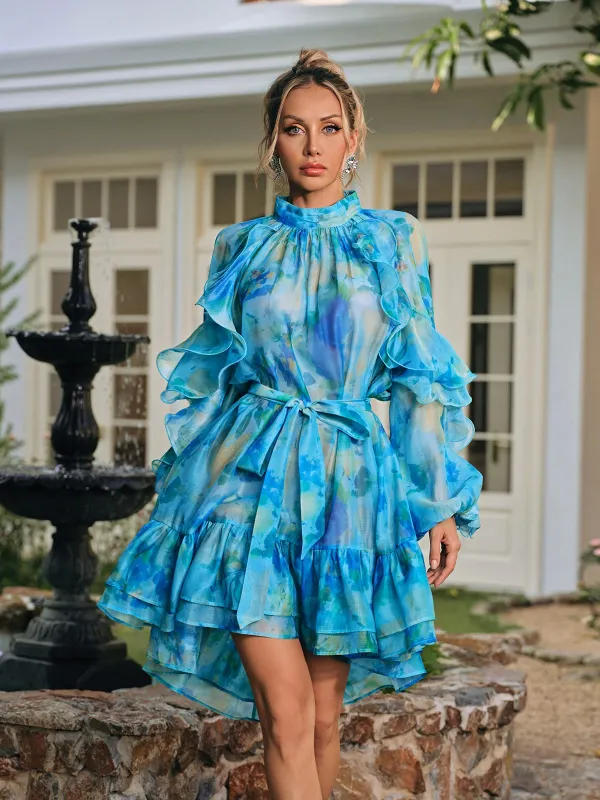 Sareh Ruffle Tiered Printed Mini Dress sold by Mew Mews