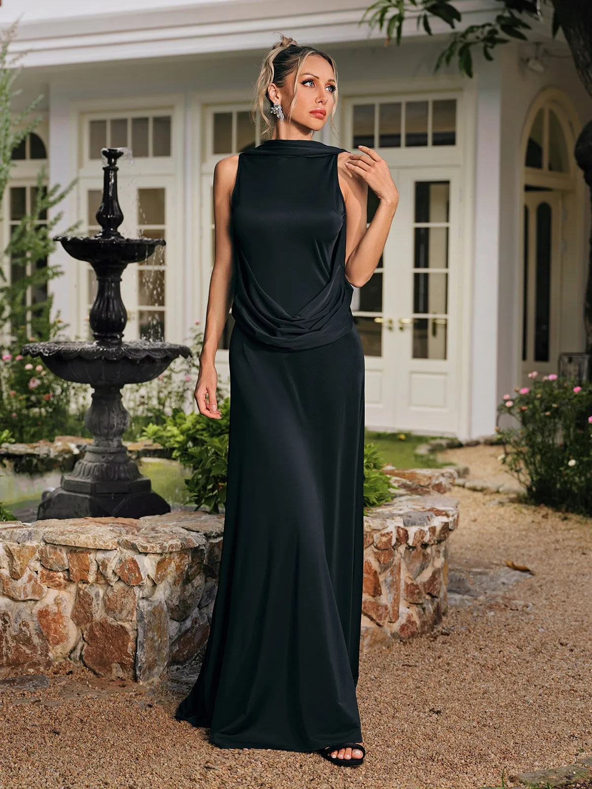 Syxan Sleeveless Ruched Mesh Maxi Dress sold by Mew Mews product image thumbnail 4
