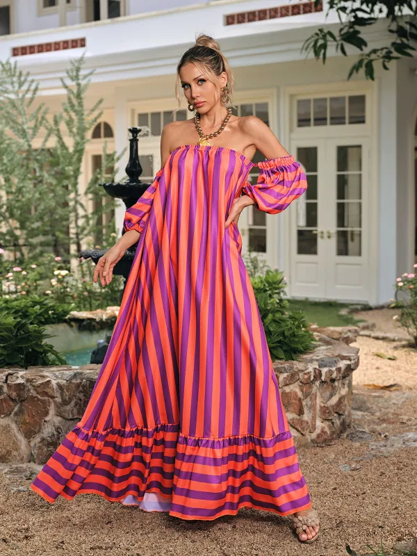 Delron Off Shoulder Stripe Maxi Dress sold by Mew Mews
