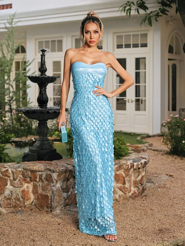 Rhoxane Strapless Scale Lace Maxi Dress sold by Mew Mews