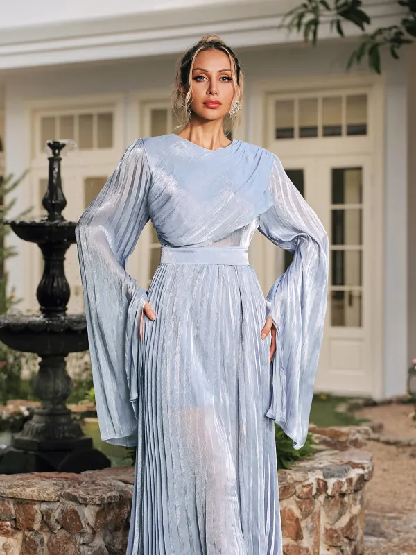 Rhory Long Sleeve Pleated Dress In Blue made by Mew Mews