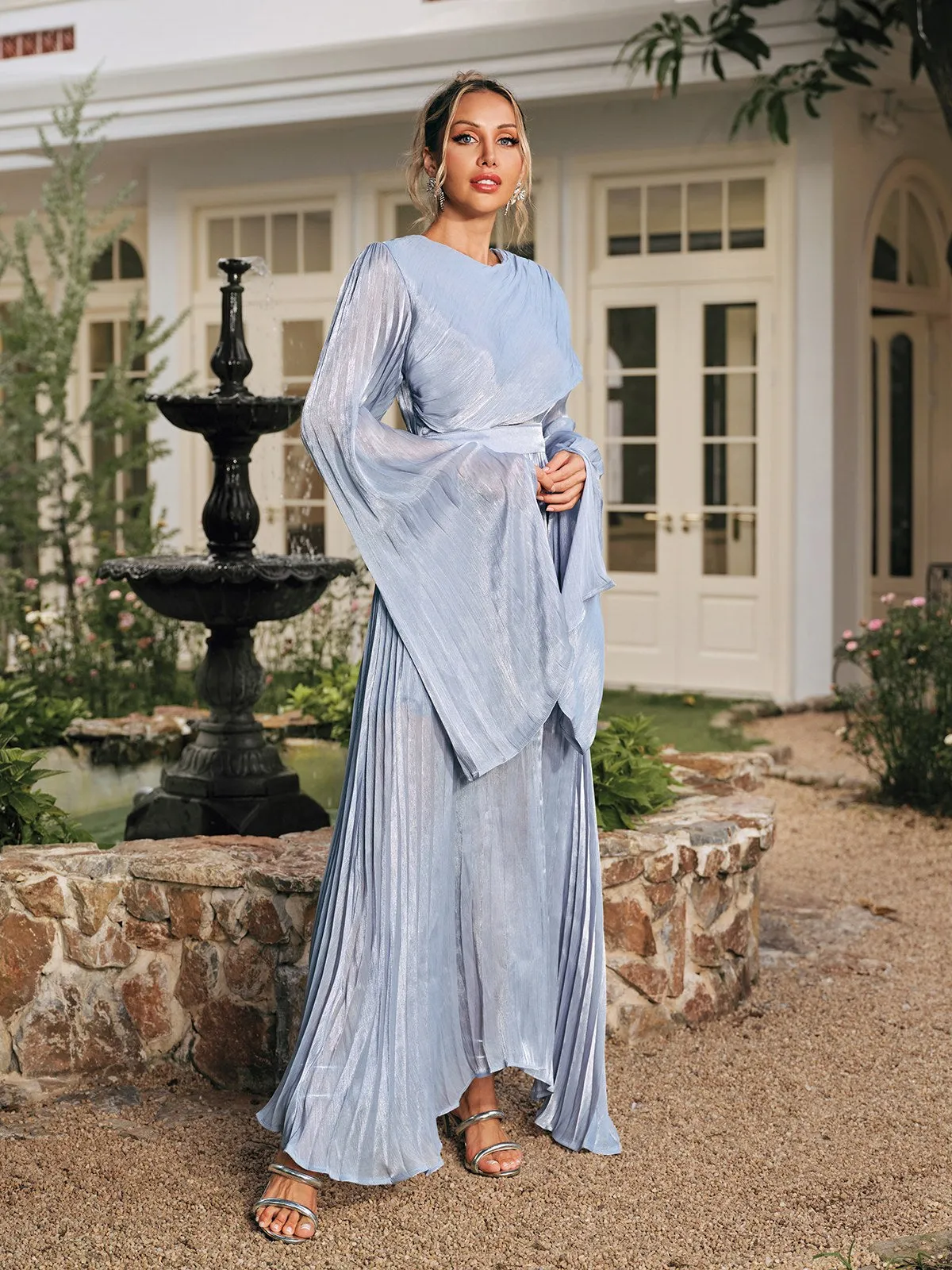 Rhory Long Sleeve Pleated Dress In Blue sold by Mew Mews product image thumbnail 5