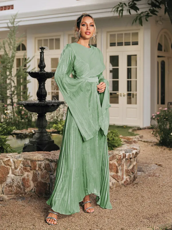 Rhory Long Sleeve Pleated Dress In Green made by Mew Mews