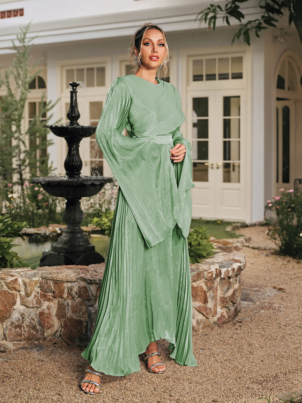 Rhory Long Sleeve Pleated Dress In Green sold by Mew Mews