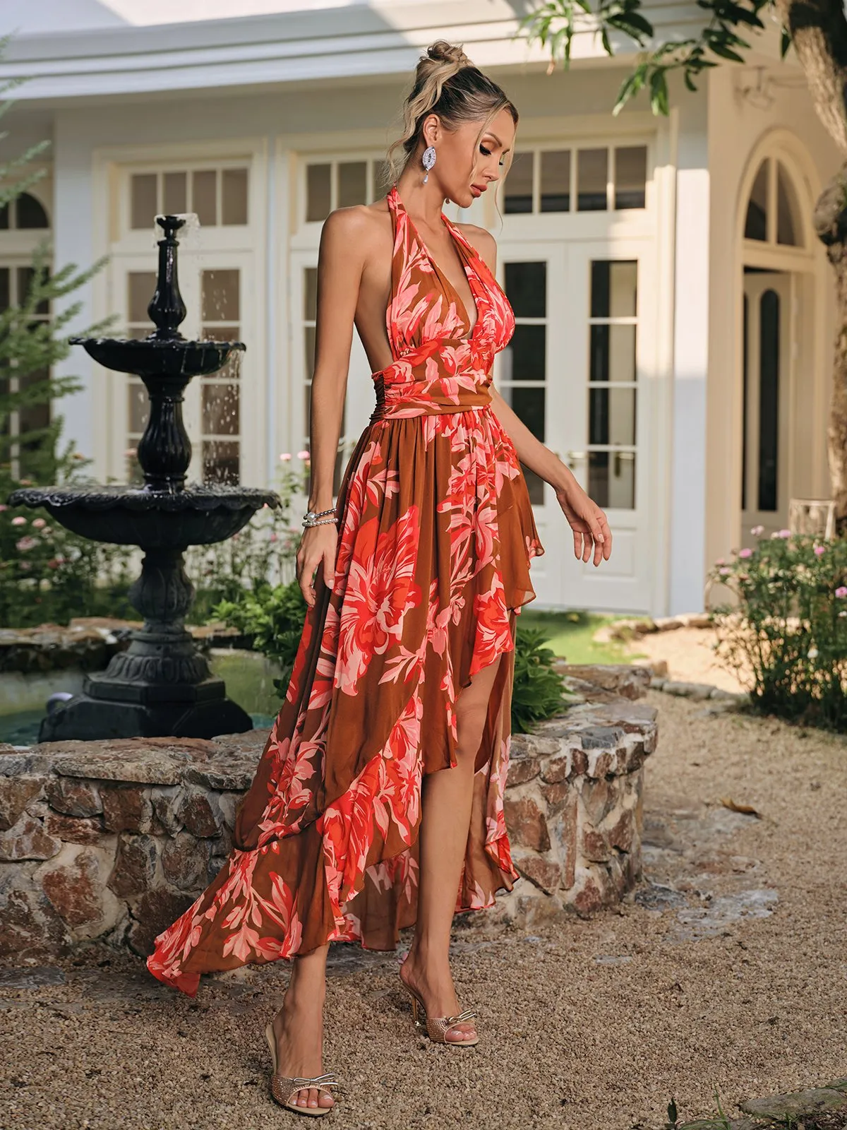 Calara Backless Floral Printed Maxi Dress sold by Mew Mews product image thumbnail 5