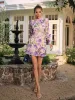 Duskel Flower Embroidered Mini Dress In Purple sold by Mew Mews
