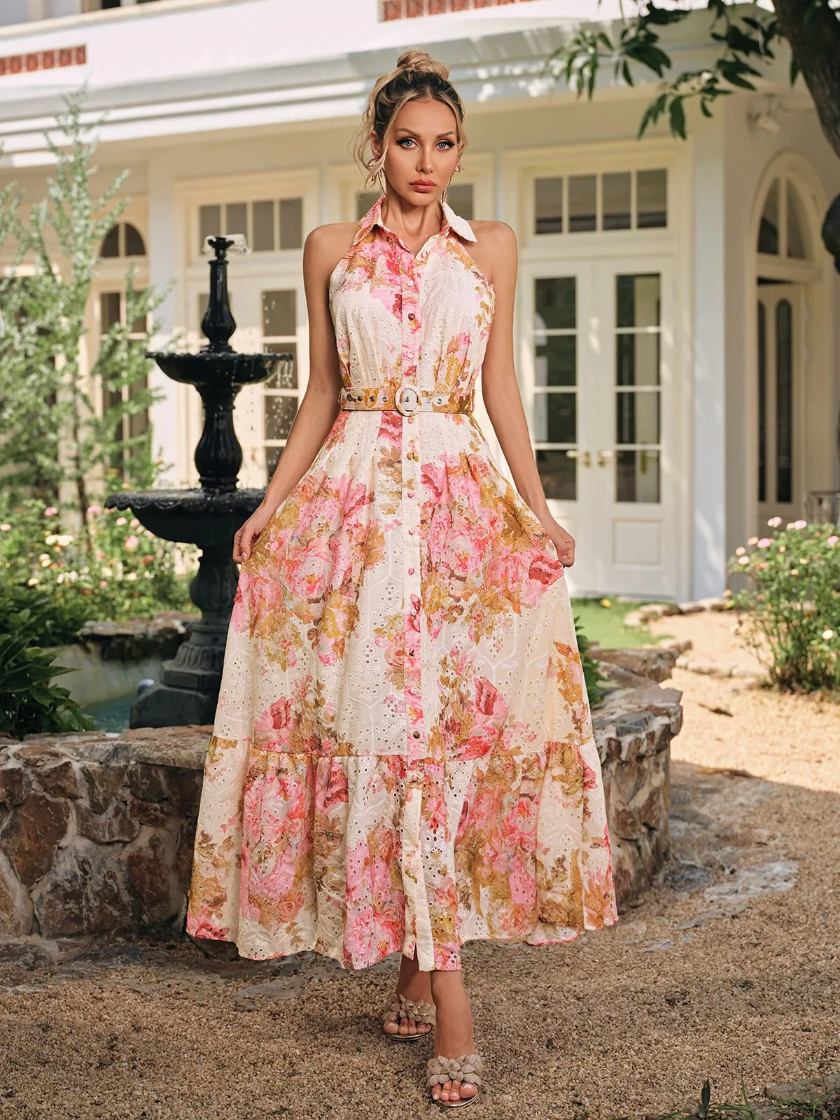 Caelira Folded Collar Printed Maxi Dress sold by Mew Mews product image thumbnail 2