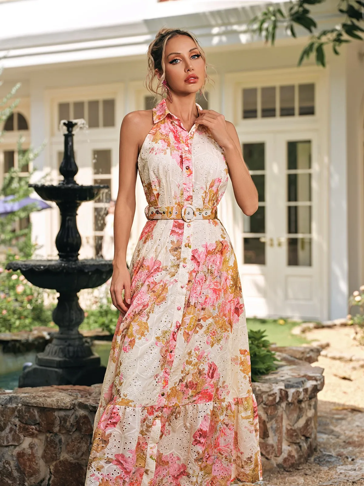 Caelira Folded Collar Printed Maxi Dress sold by Mew Mews product image thumbnail 3