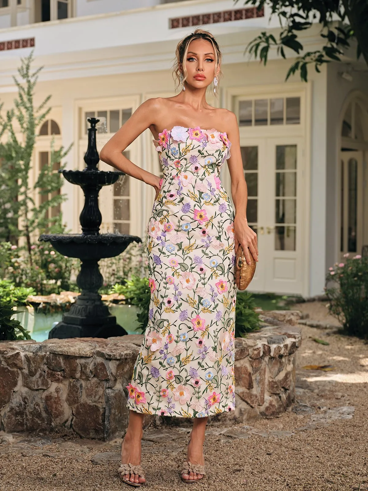 Daelyr Strapless Flower Embroidered Midi Dress sold by Mew Mews product image thumbnail 5