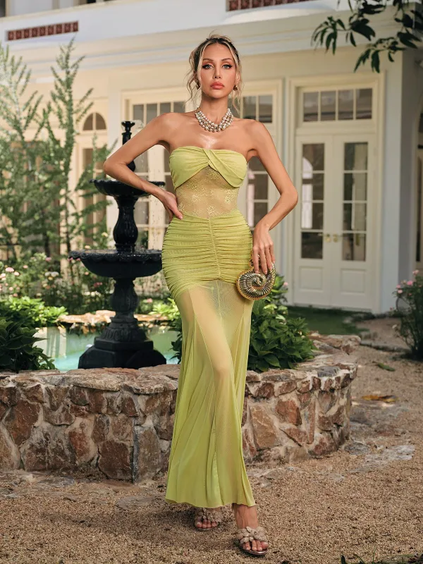 Ridhan Strapless Ruched Mermaid Dress In Green sold by Mew Mews