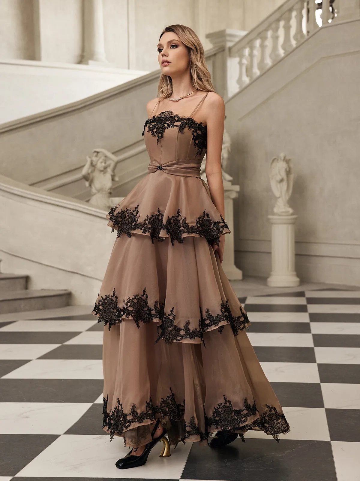 Fyraza Spaghetti Lace Tiered Maxi Dress sold by Mew Mews product image thumbnail 5