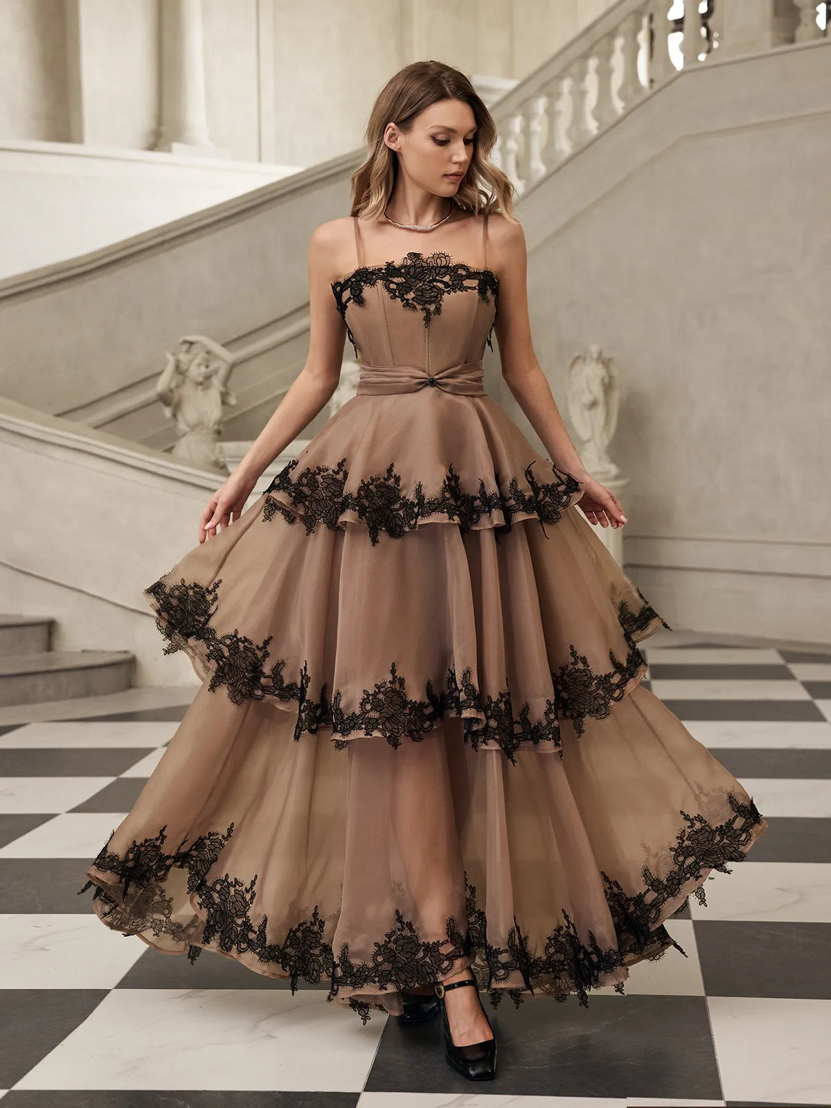 Fyraza Spaghetti Lace Tiered Maxi Dress sold by Mew Mews