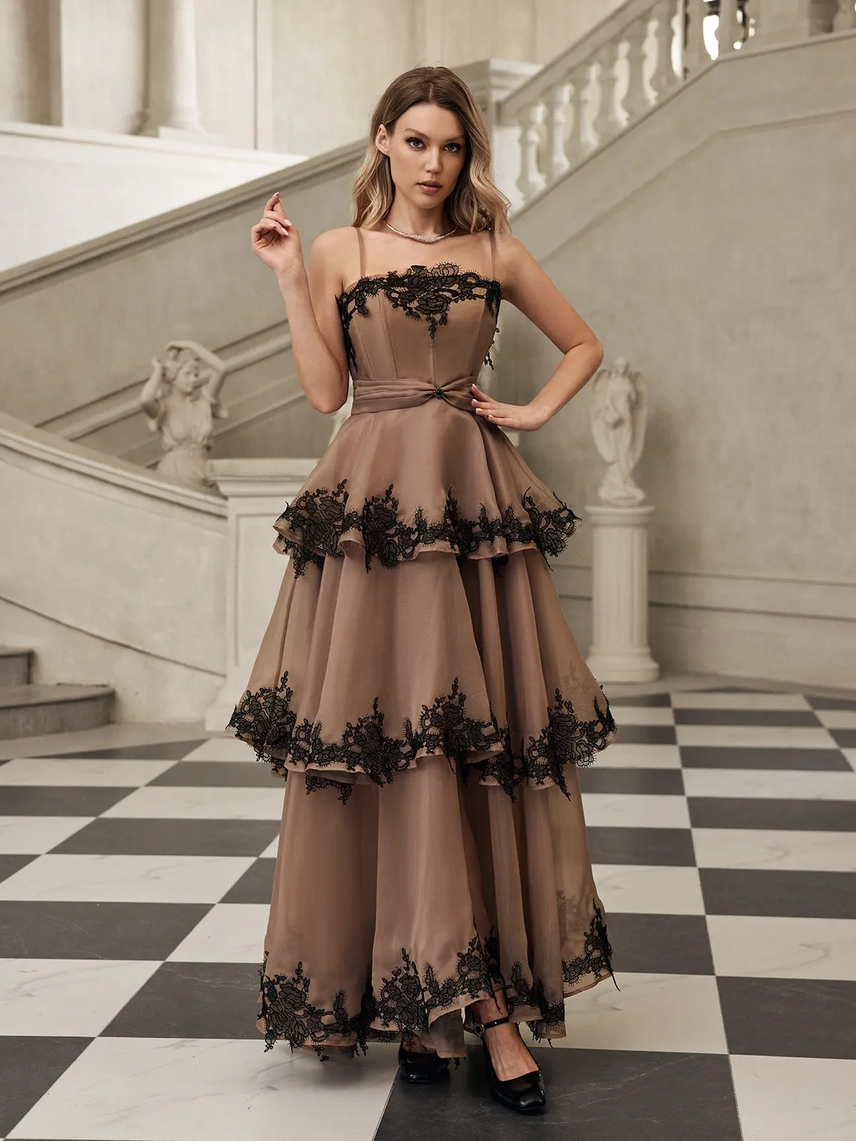 Fyraza Spaghetti Lace Tiered Maxi Dress sold by Mew Mews product image thumbnail 4