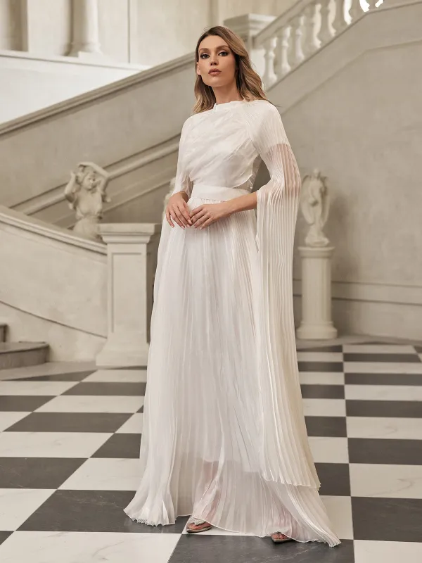 Jaelthis Cape Sleeve Pleated Maxi Dress sold by Mew Mews