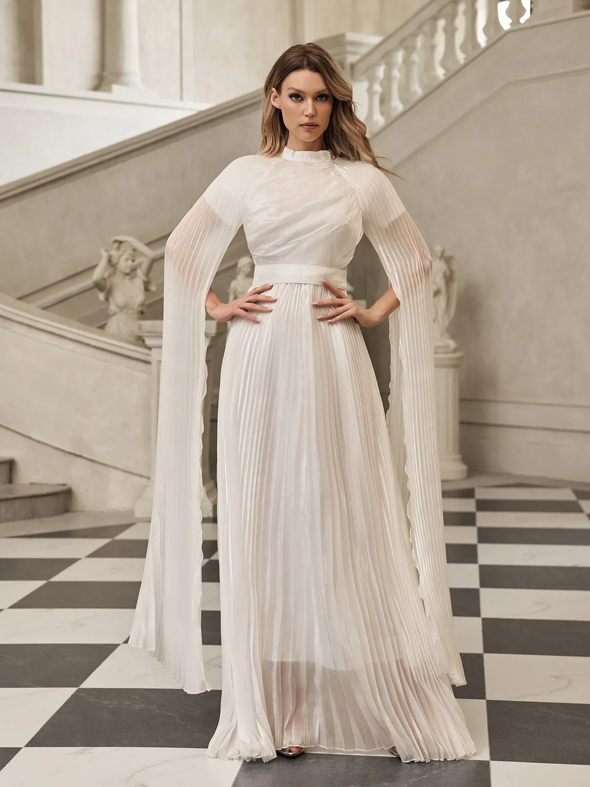 Jaelthis Cape Sleeve Pleated Maxi Dress sold by Mew Mews product image thumbnail 2