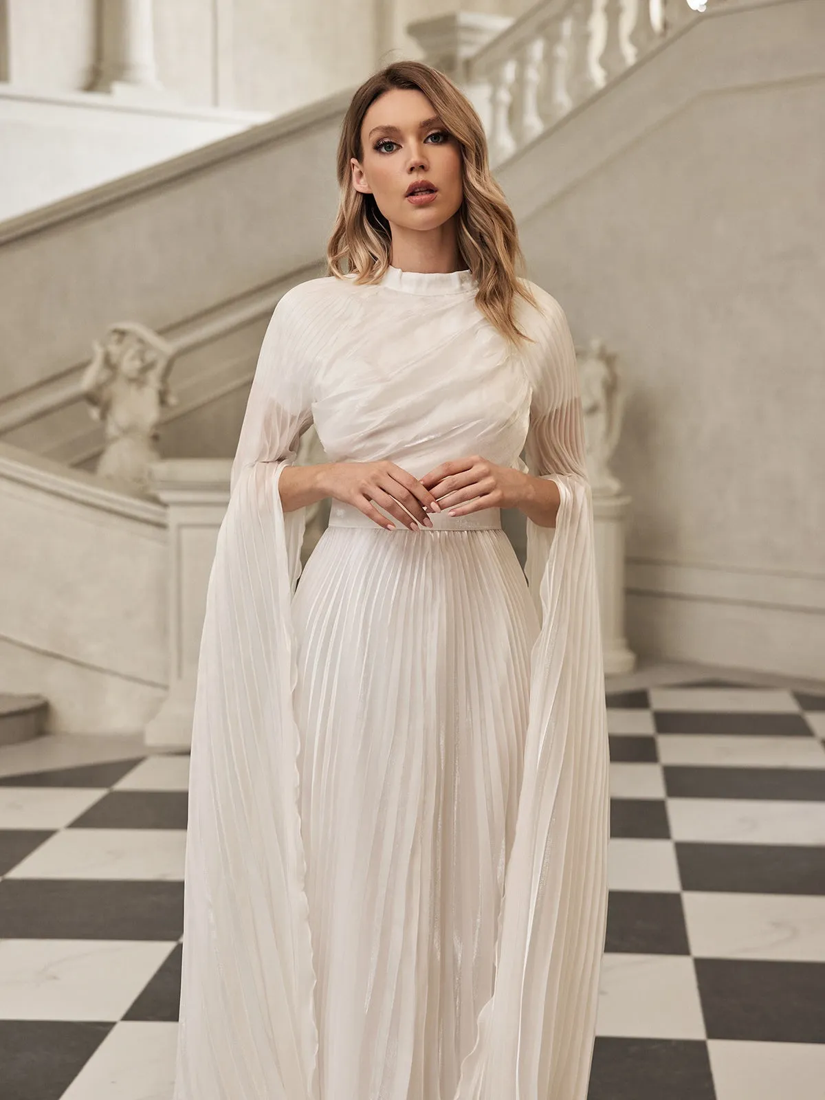 Jaelthis Cape Sleeve Pleated Maxi Dress sold by Mew Mews product image thumbnail 4