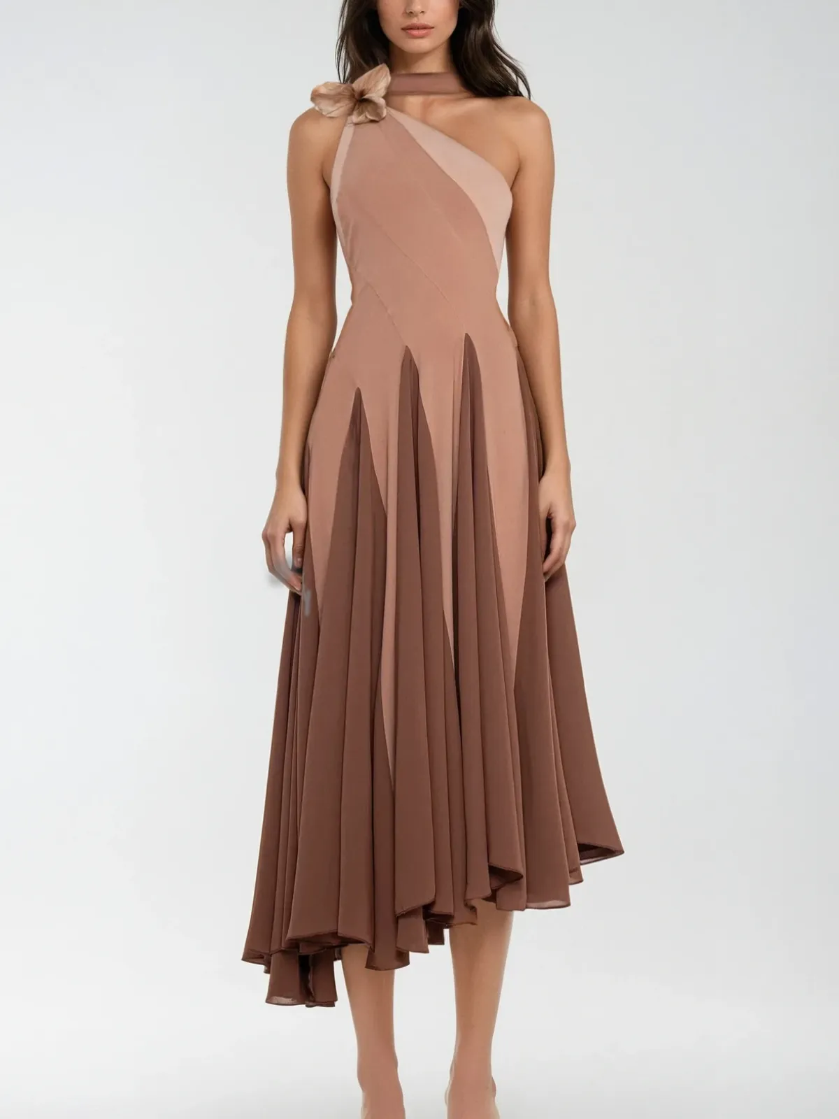 Jarom One Shoulder Flower Scarf Midi Dress sold by Mew Mews product image thumbnail 2