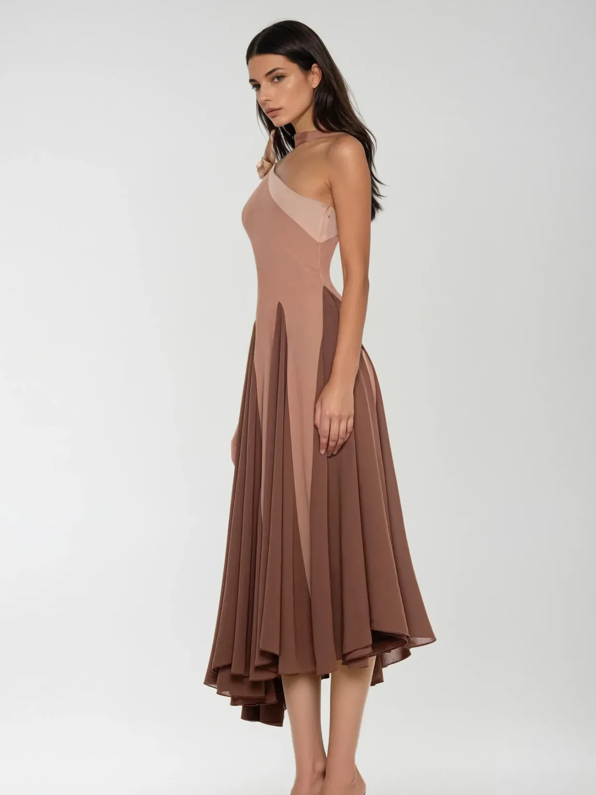Jarom One Shoulder Flower Scarf Midi Dress sold by Mew Mews product image thumbnail 3