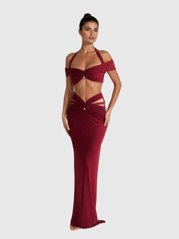 Paelyth Off Shoulder Cutout Ruched Skirt Set sold by Mew Mews