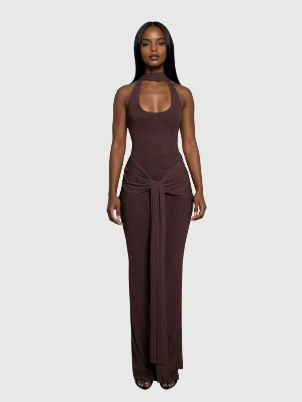 Jelissa Halterneck Tie Up Scarf Maxi Dress made by Mew Mews