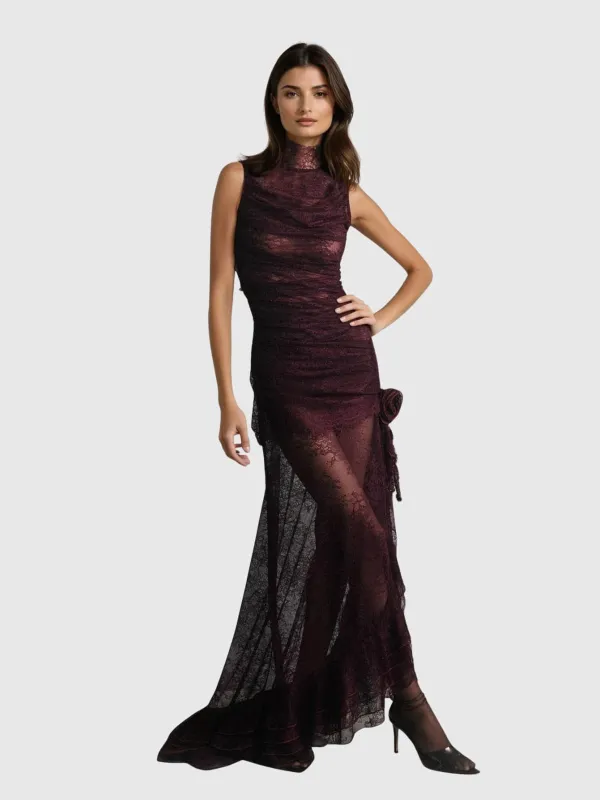 Kaldris High Neck Lace Ruffle Maxi Dress sold by Mew Mews