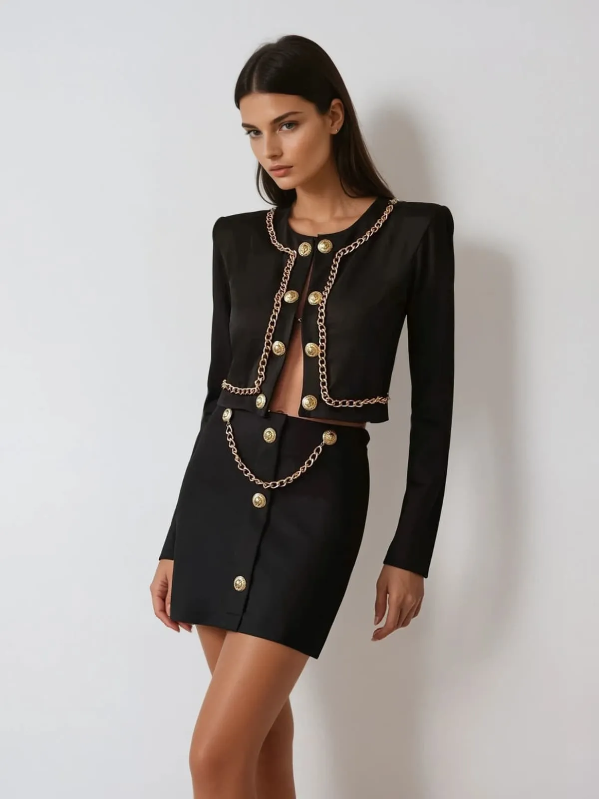 Kyraza Long Sleeve Chain Bandage Skirt Set sold by Mew Mews product image thumbnail 2