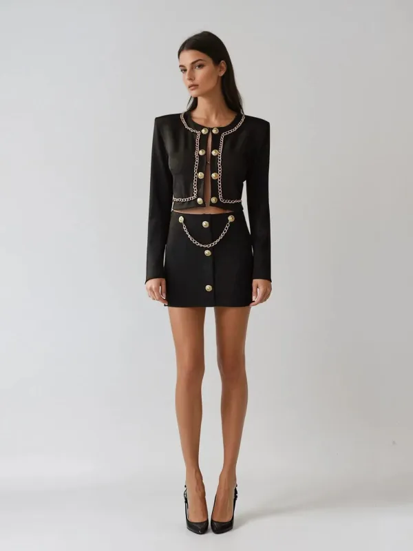 Kyraza Long Sleeve Chain Bandage Skirt Set sold by Mew Mews